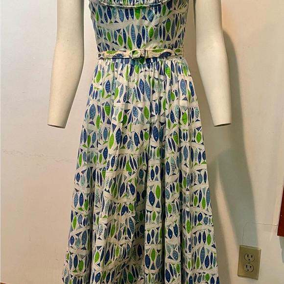 VINTAGE 50s GREAT NOVELTY PRINT DRESS -XS - Picture 4 of 6